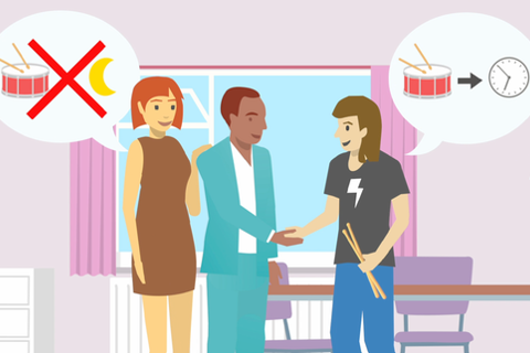 Animatie van burenoverlast. 